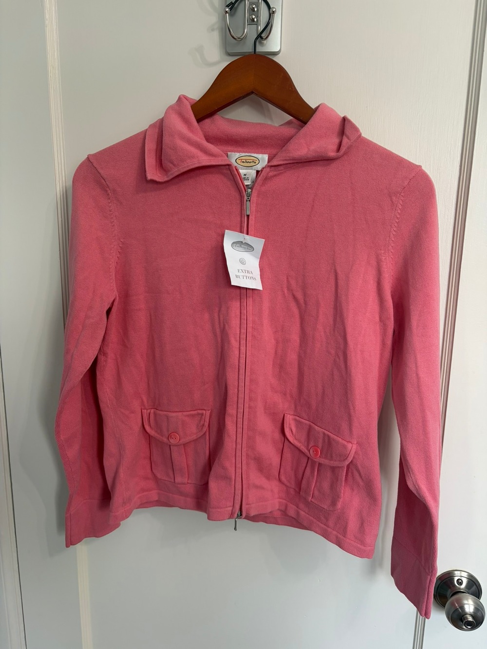 NWT Talbots Women's M Pink Zip Cardigan Sweater Collared Flap Pockets